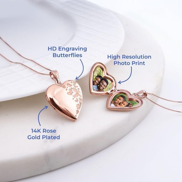 18'' Chain Women "Butterflies" Photo Locket Custom Necklace - Picture 8 of 9